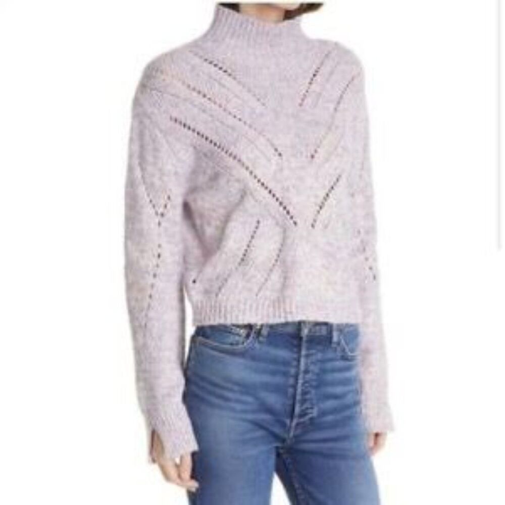 Line The Label Purple Crocheted Mockneck Turtleneck Sweater, size M